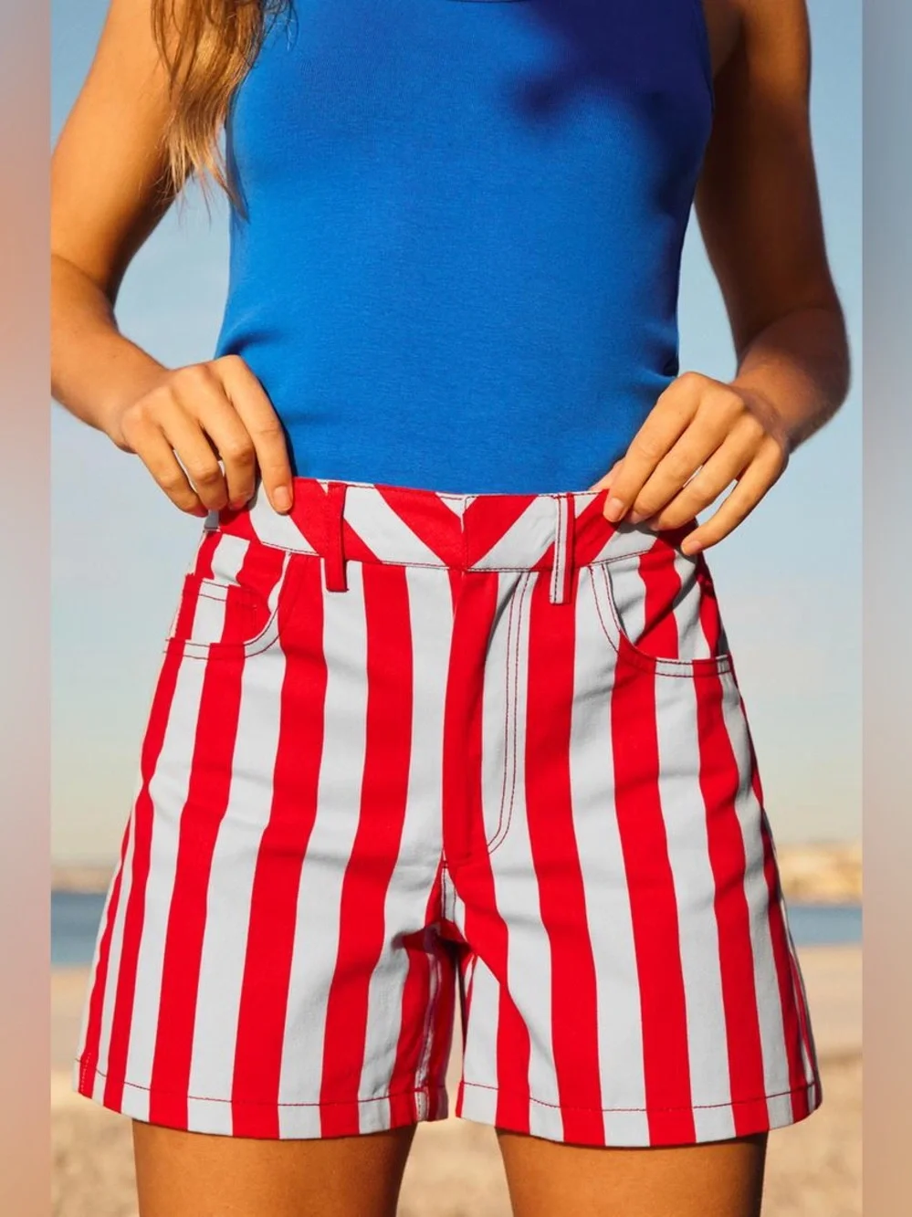 NEW Zara Striped High-Waist mom Shorts Size 2 XS